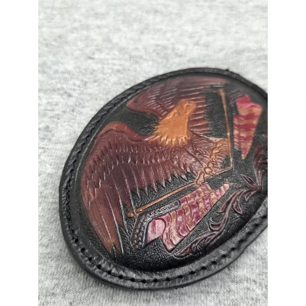 Vintage Leather Embossed American Liberty Eagle Large Wellmade Belt Buckle